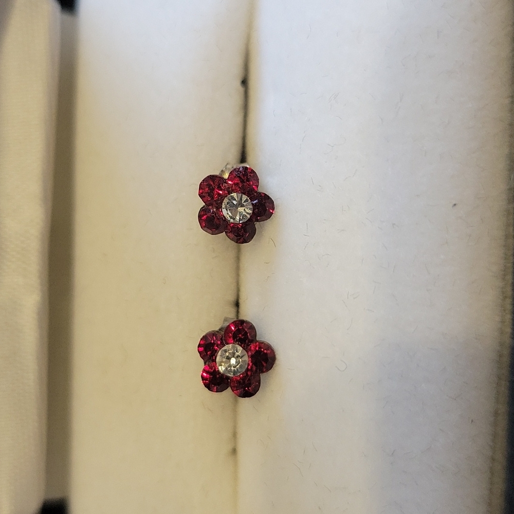Red Garnet Flower Earrings